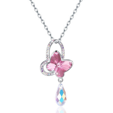 Latest Design New Fashion Necklace Jewelry Statement Gift Elegant Crystal Colorful 925 Sterling Silver Butterfly Simple Necklace